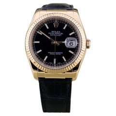 Rolex Datejust 116138 36mm Black Dial 18k Yellow Gold Box Paper