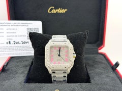Cartier Santos Medium WSSA0029 35mm Diamond Case Bezel Iced Out Box Paper