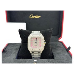 Cartier Santos Medium WSSA0029 35mm Diamond Case Bezel Iced Out Box Paper