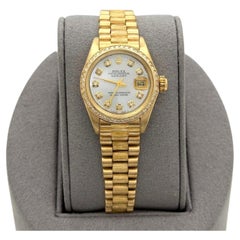 Rolex Ladies Datejust 6917 Bark Finish MOP Diamond Dial Diamond Bezel 18K Gold