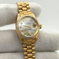 Rolex Ladies Datejust 6917 Bark Finish MOP Diamond Dial Diamond Bezel 18K Gold
