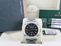 Rolex Milgauss 116400GV 40mm Black Dial Green Crystal Stainless Steel Box Paper