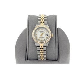 Rolex Ladies Datejust 69173 Diamond Bezel White Roman Dial 18k Yellow Gold Steel