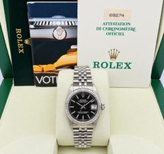 Rolex Datejust Midsize 31mm 68274 Black Dial 18K White Gold Steel Box Paper
