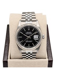 2005 Rolex Datejust 16234 Black Rail Dial 18k Gold Stainless Steel Box Paper
