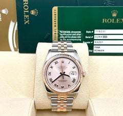 Rolex Datejust 116231 Pink Roman Dial 18k Rose Gold Steel Jubilee Box Papers