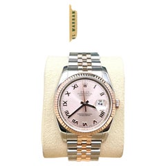 Rolex Datejust 116231 Pink Roman Dial 18k Rose Gold Steel Jubilee Box Papers