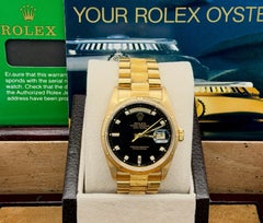 Rolex Day-Date President, finition « Bark », référence 18248, cadran noir « Black Diamond » d'origine, or 18 carats