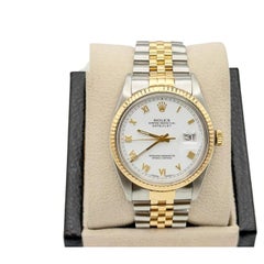 Rolex Datejust 16013, 36 mm, quadrante bianco con numeri romani, oro giallo 18 carati e acciaio inossidabile
