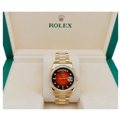Rolex Day Date President 118208 RARE Red Vignette Diamond Dial 18k Yellow Gold