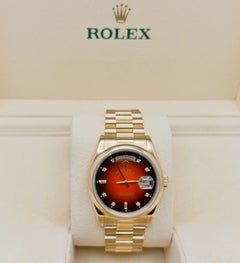 Rolex Day Date President 118208 RARE Red Vignette Diamond Dial 18k Yellow Gold