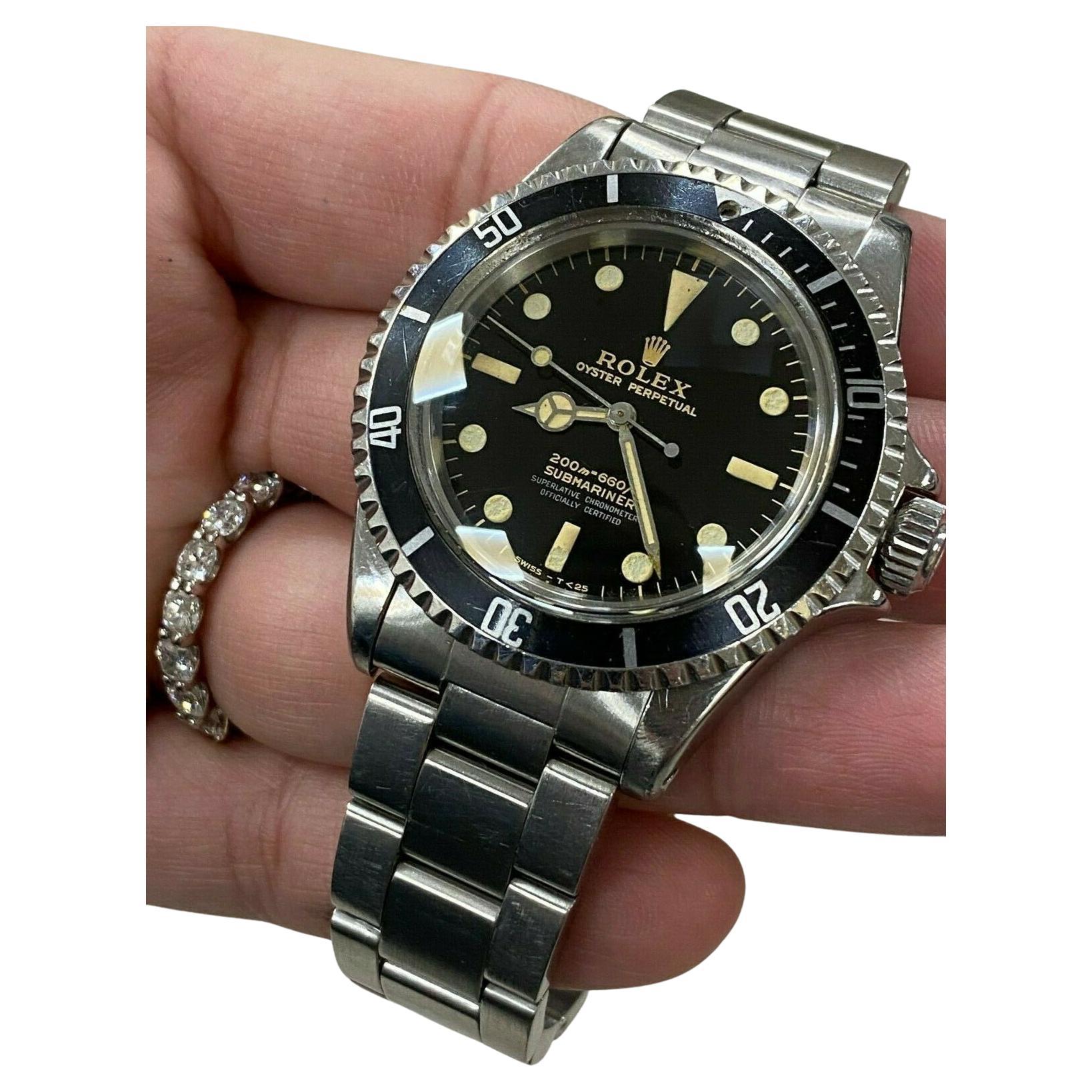 Rolex Montre Submariner 5512 vintage en acier inoxydable avec cadran noir brillant et cadran doré, 1964