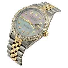Rolex Datejust 16013 36mm Tahitian MOP Quadrante con diamanti Lunetta in oro giallo 18K Steele