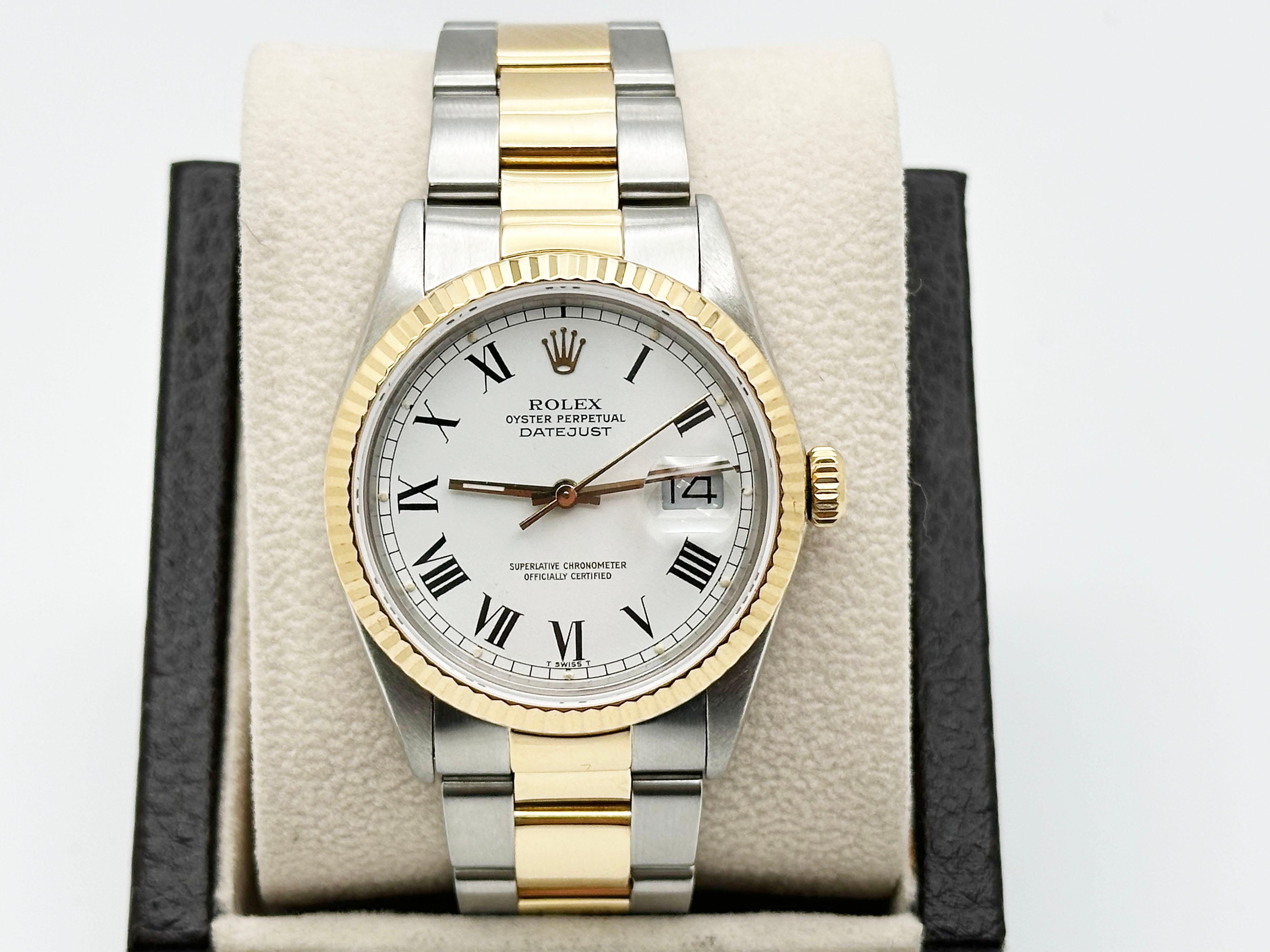 Rolex Datejust 16013 White Roman Buckley Dial 18K Yellow Gold Stainless Steel