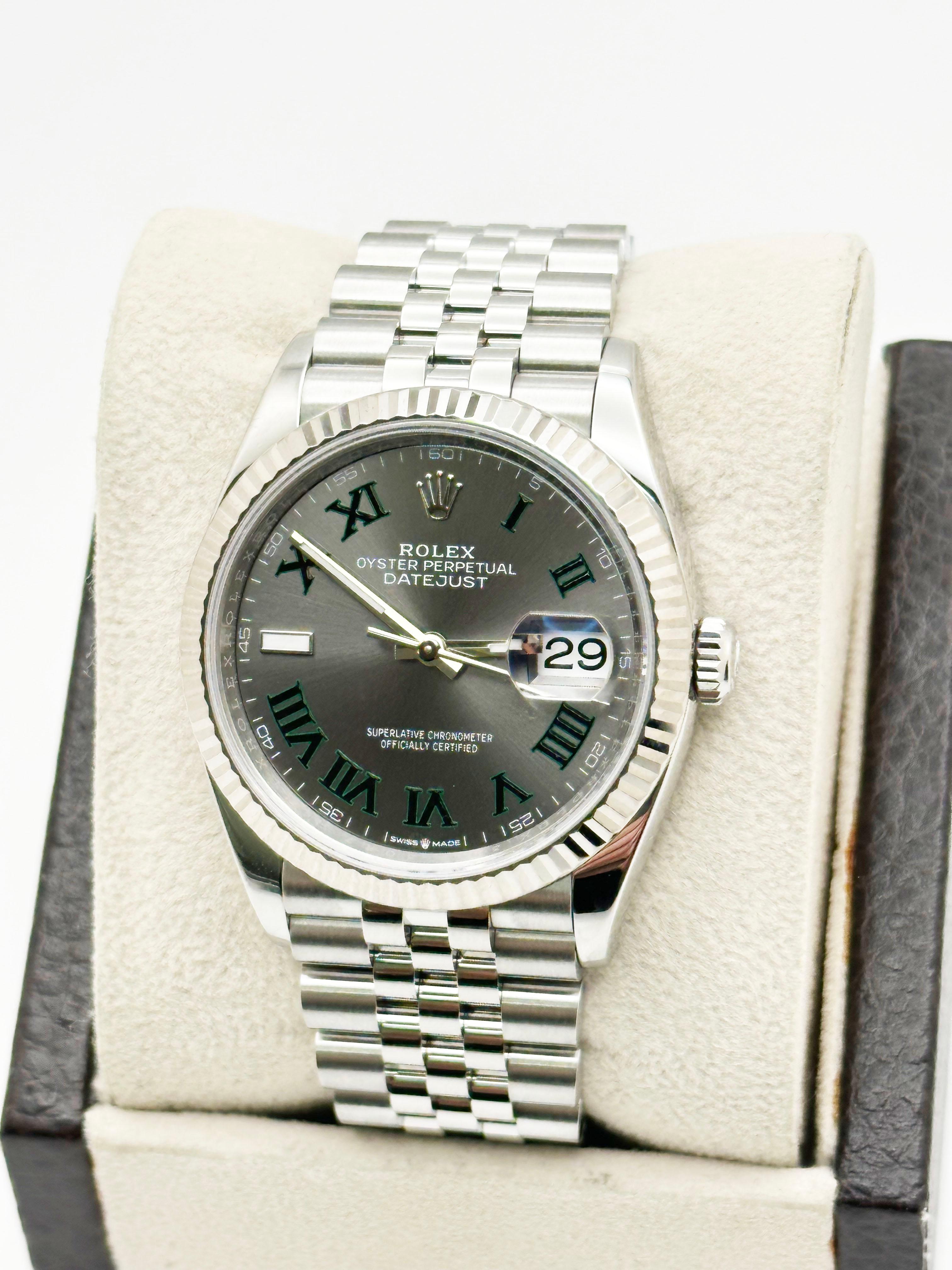 2024 Rolex Datejust 126234 36mm Wimbledon Dial Steel Jubilee Box Paper In Excellent Condition For Sale In San Diego, CA