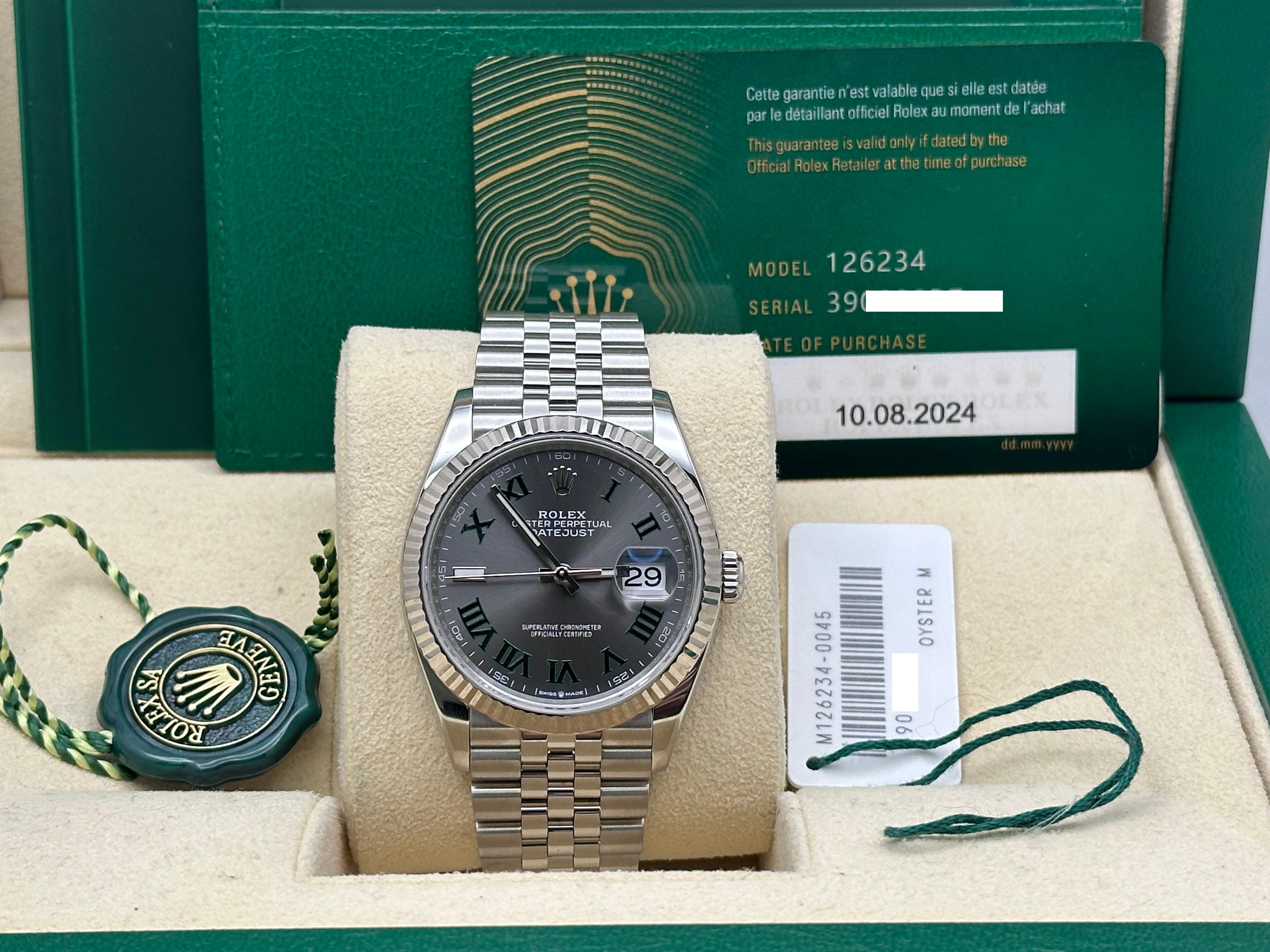 2024 Rolex Datejust 126234 36mm Wimbledon Dial Steel Jubilee Box Paper For Sale 5