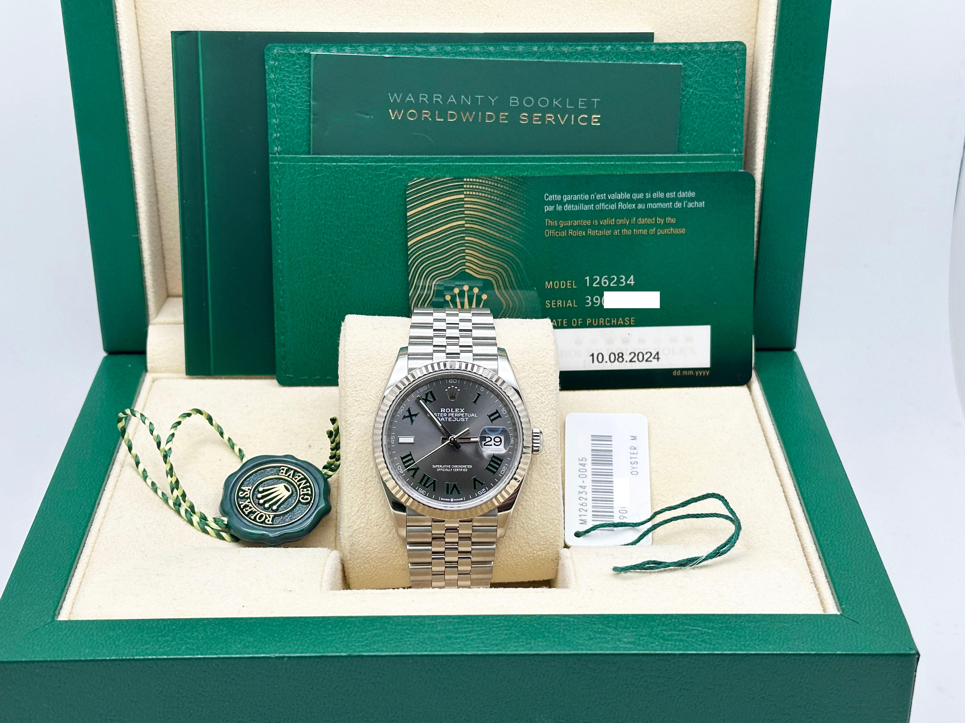 2024 Rolex Datejust 126234 36mm Wimbledon Dial Steel Jubilee Box Paper For Sale 4