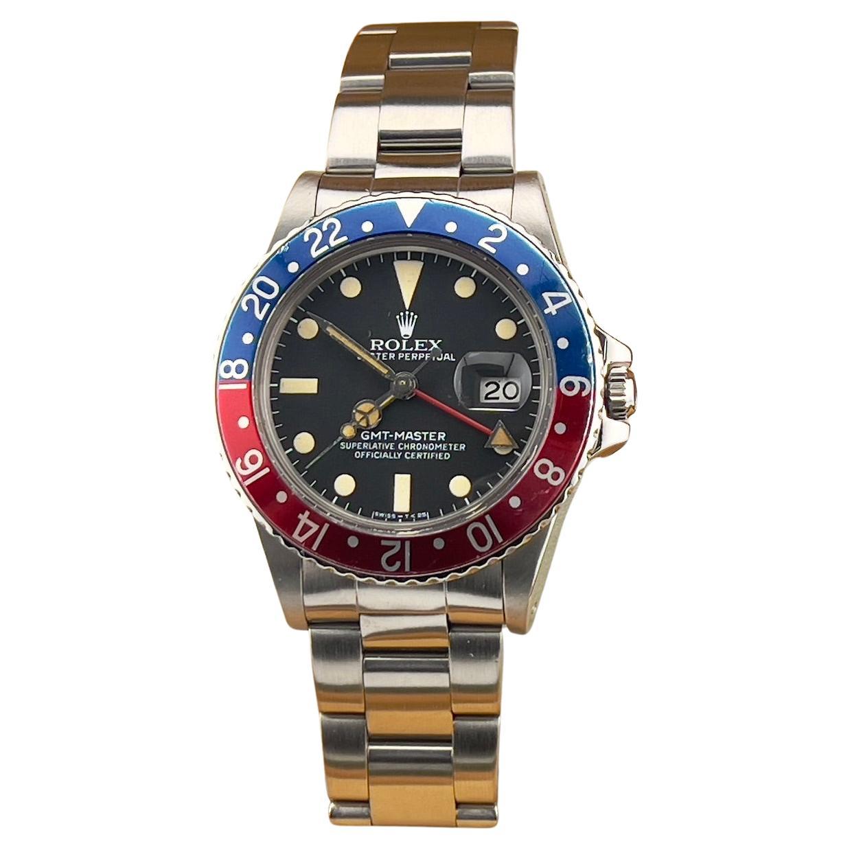 Vintage Rolex GMT Master Pepsi Red Blue 16750 MATTE DIAL Steel Box Booklet 40mm
