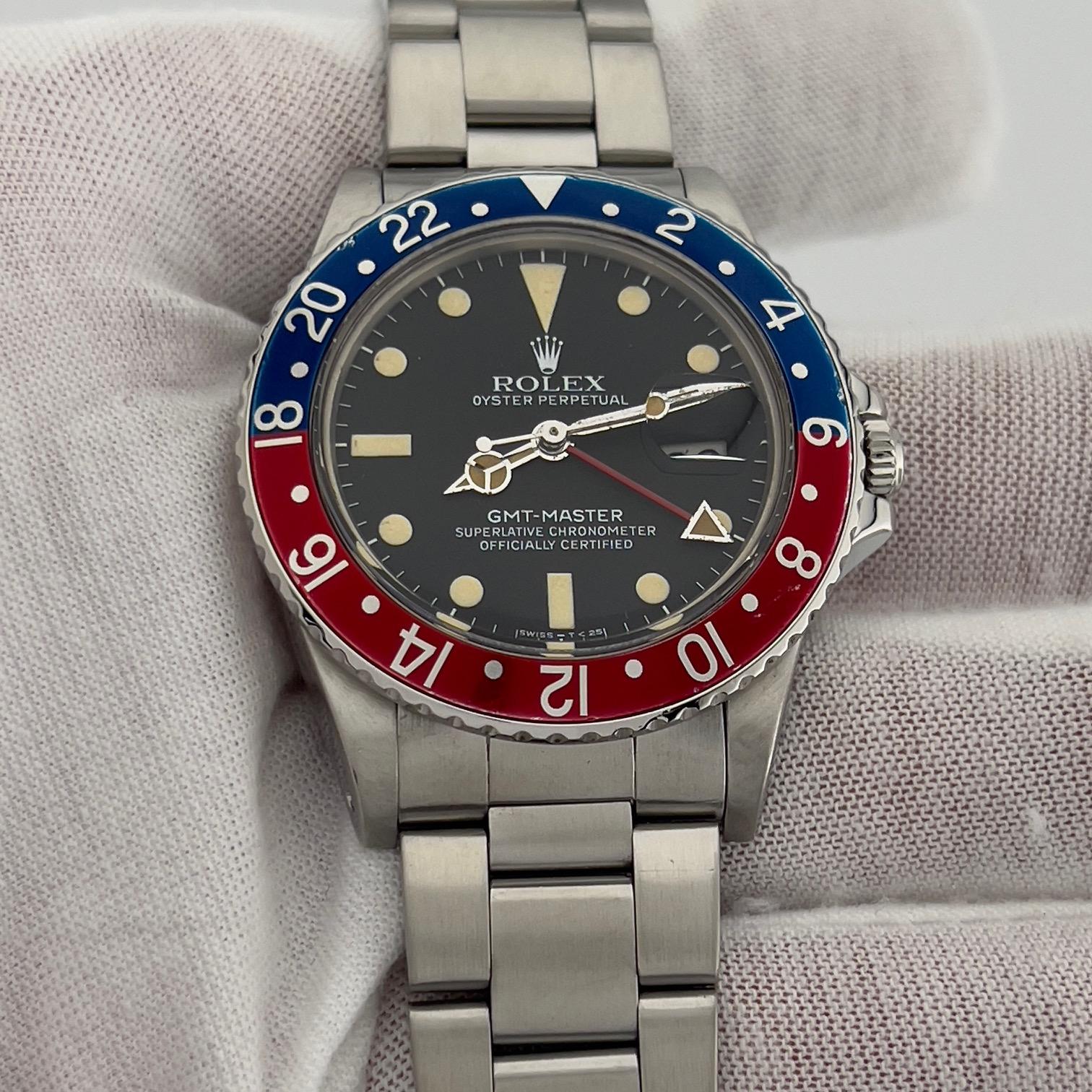 Vintage Rolex GMT Master Pepsi Rot Blau 16750 MATTE DIAL Stahl Box Booklet 40mm im Zustand „Gut“ im Angebot in San Diego, CA