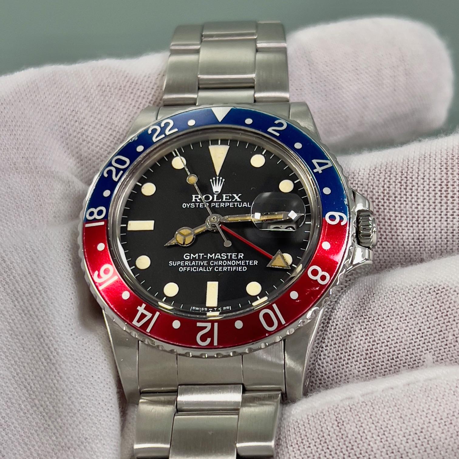 Vintage Rolex GMT Master Pepsi Rot Blau 16750 MATTE DIAL Stahl Box Booklet 40mm Herren im Angebot