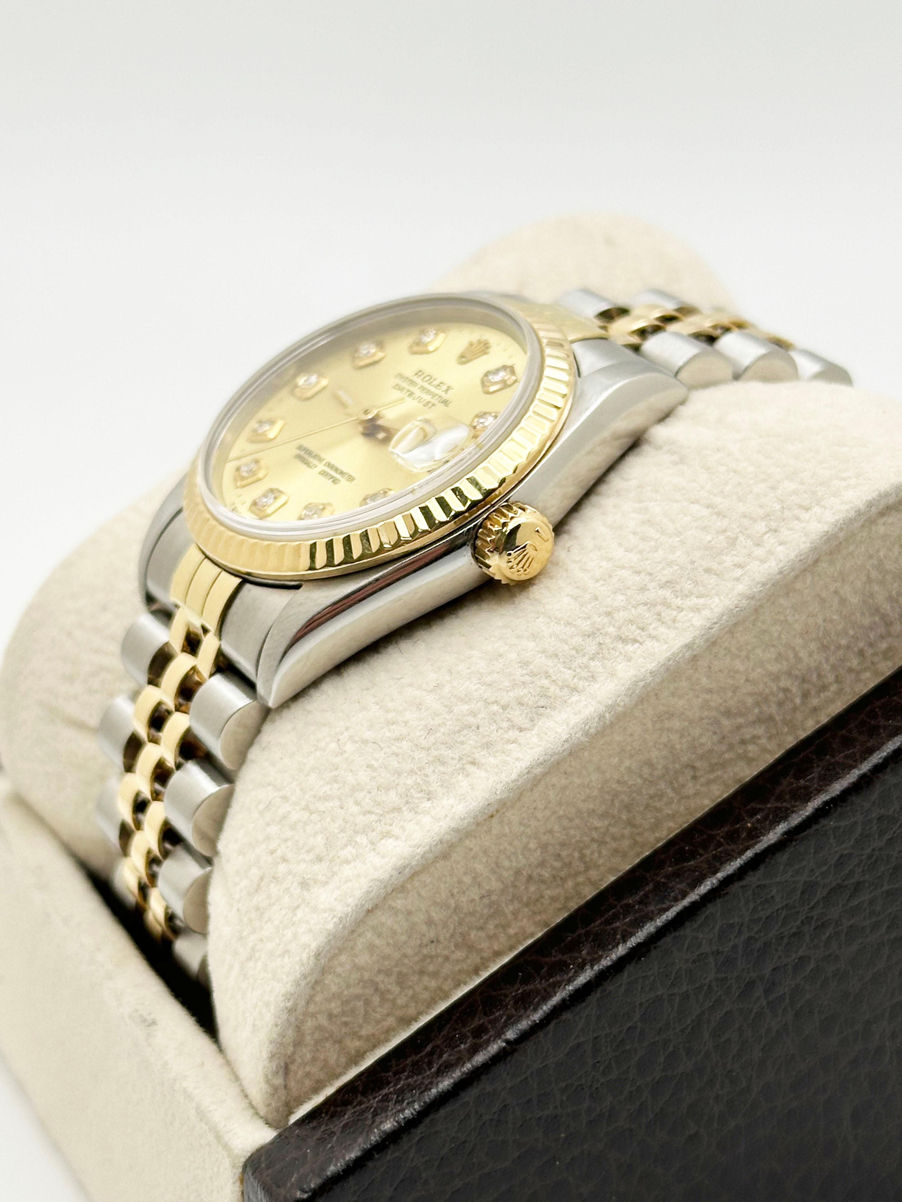 Rolex Datejust Midsize 68273 31mm Champagne Cadran diamant Or jaune 18K Acier en vente 1
