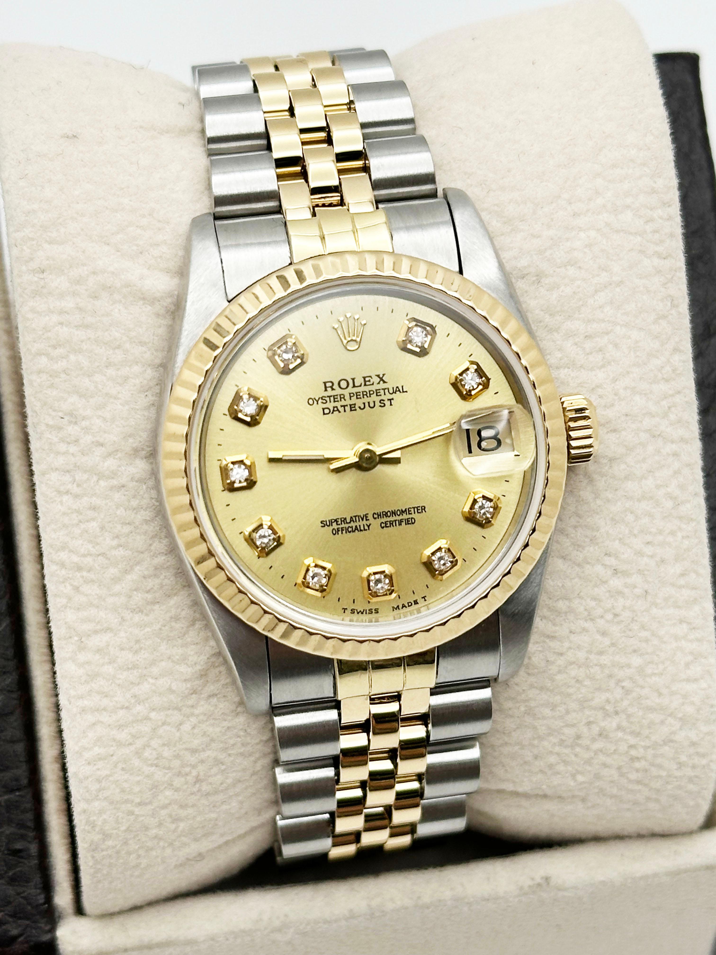 Rolex Datejust Midsize 68273 31mm Champagne Cadran diamant Or jaune 18K Acier Pour hommes en vente
