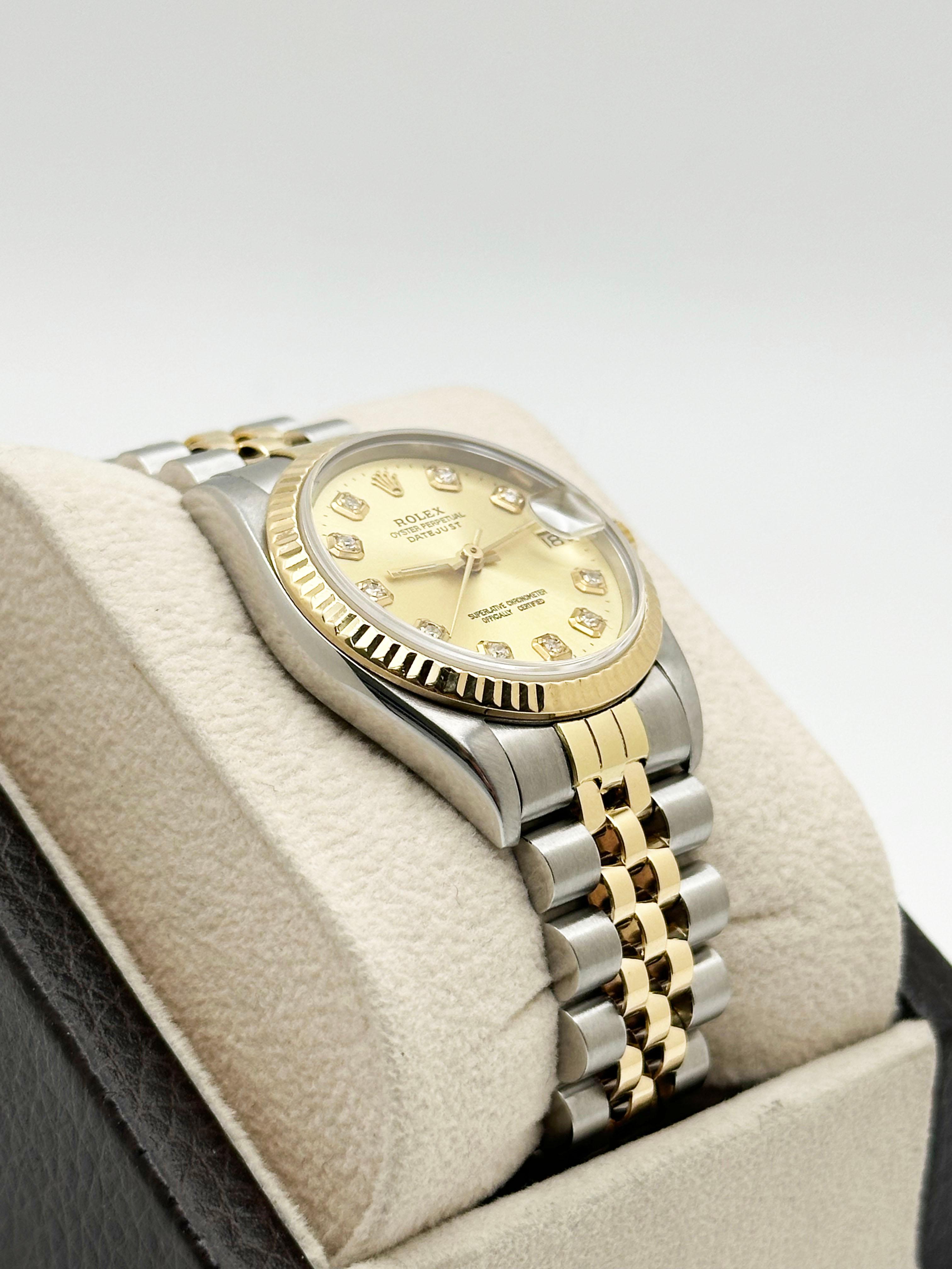 Rolex Datejust Midsize 68273 31mm Champagne Cadran diamant Or jaune 18K Acier en vente 2