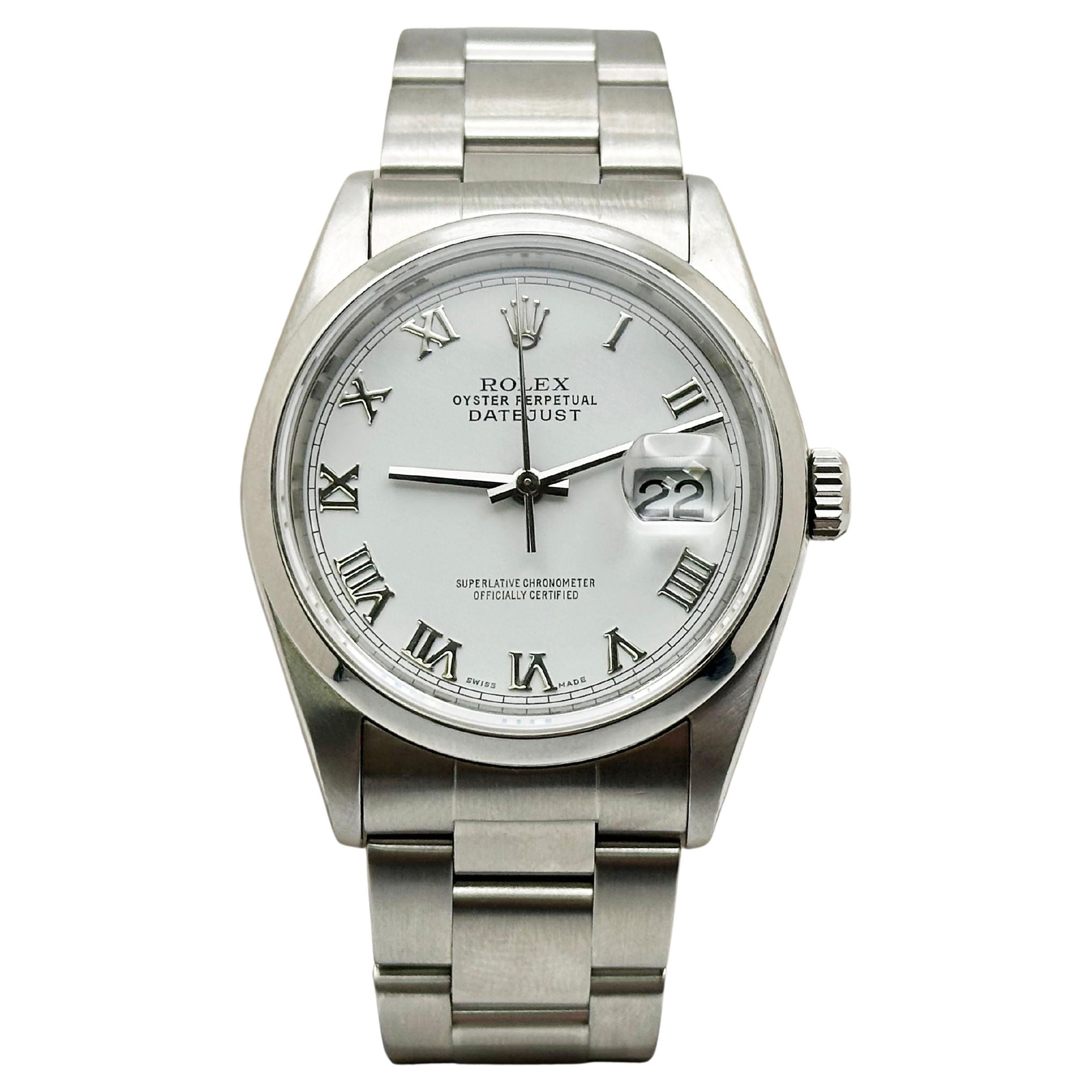 Rolex Datejust 16200 36 mm Quadrante Romano Bianco Acciaio Inox in vendita
