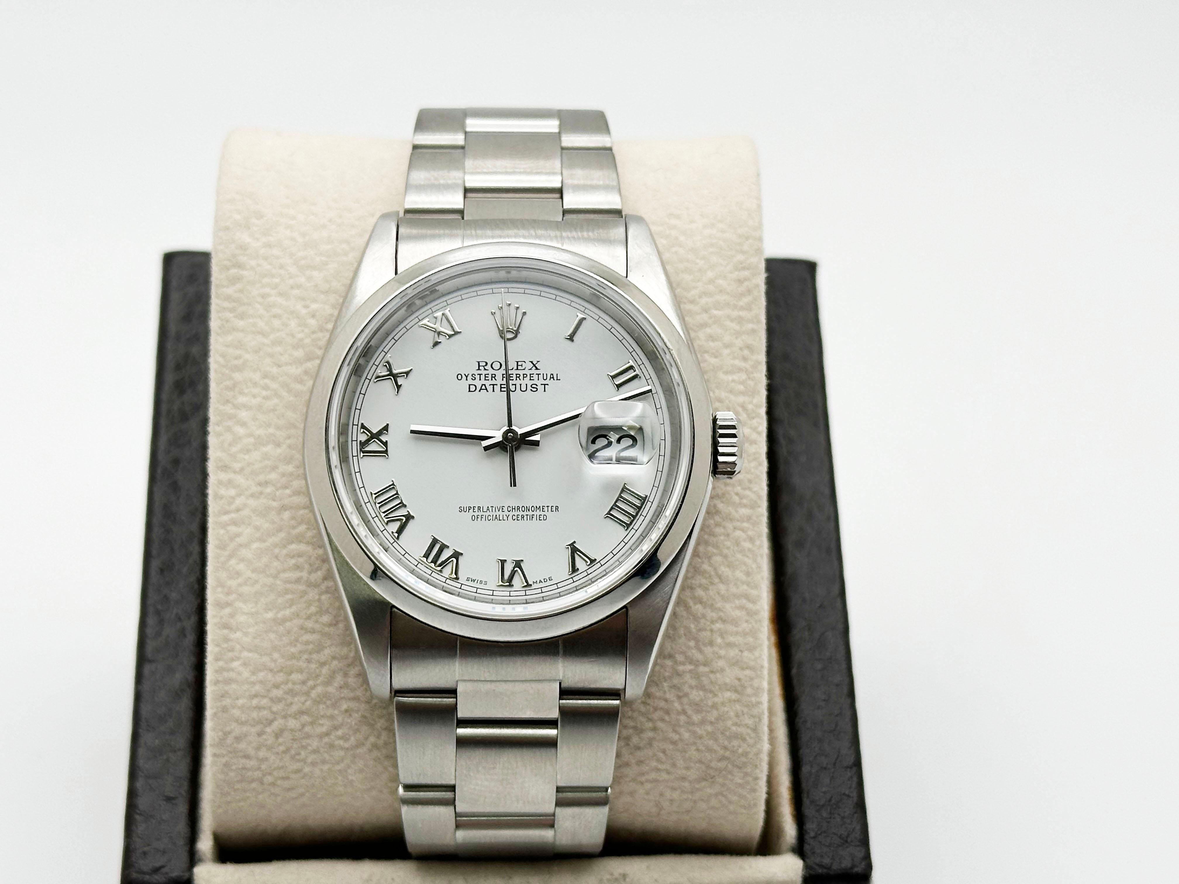 Rolex Datejust 16200 36 mm Quadrante Romano Bianco Acciaio Inox In condizioni ottime in vendita a San Diego, CA