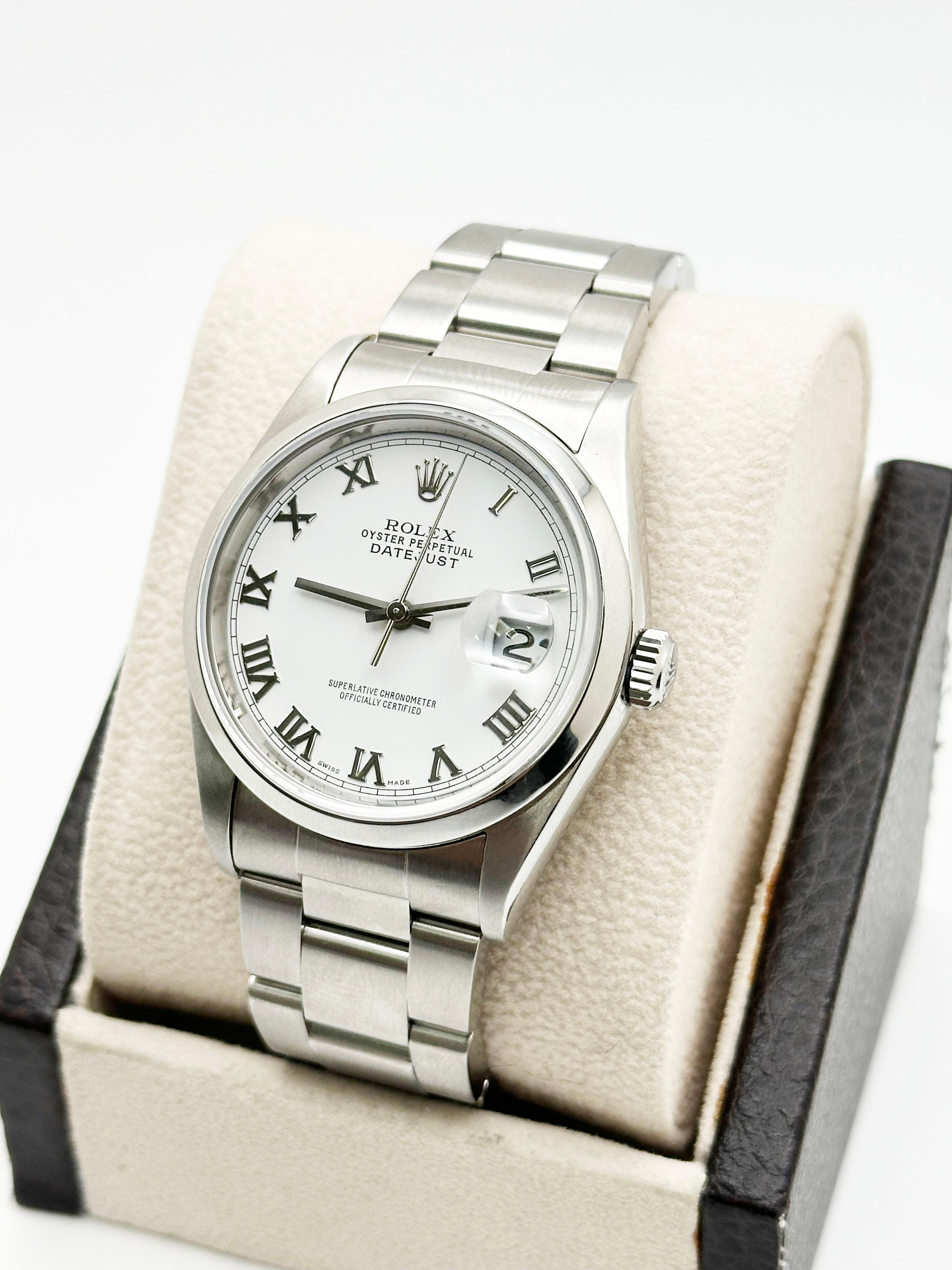 Uomo Rolex Datejust 16200 36 mm Quadrante Romano Bianco Acciaio Inox in vendita