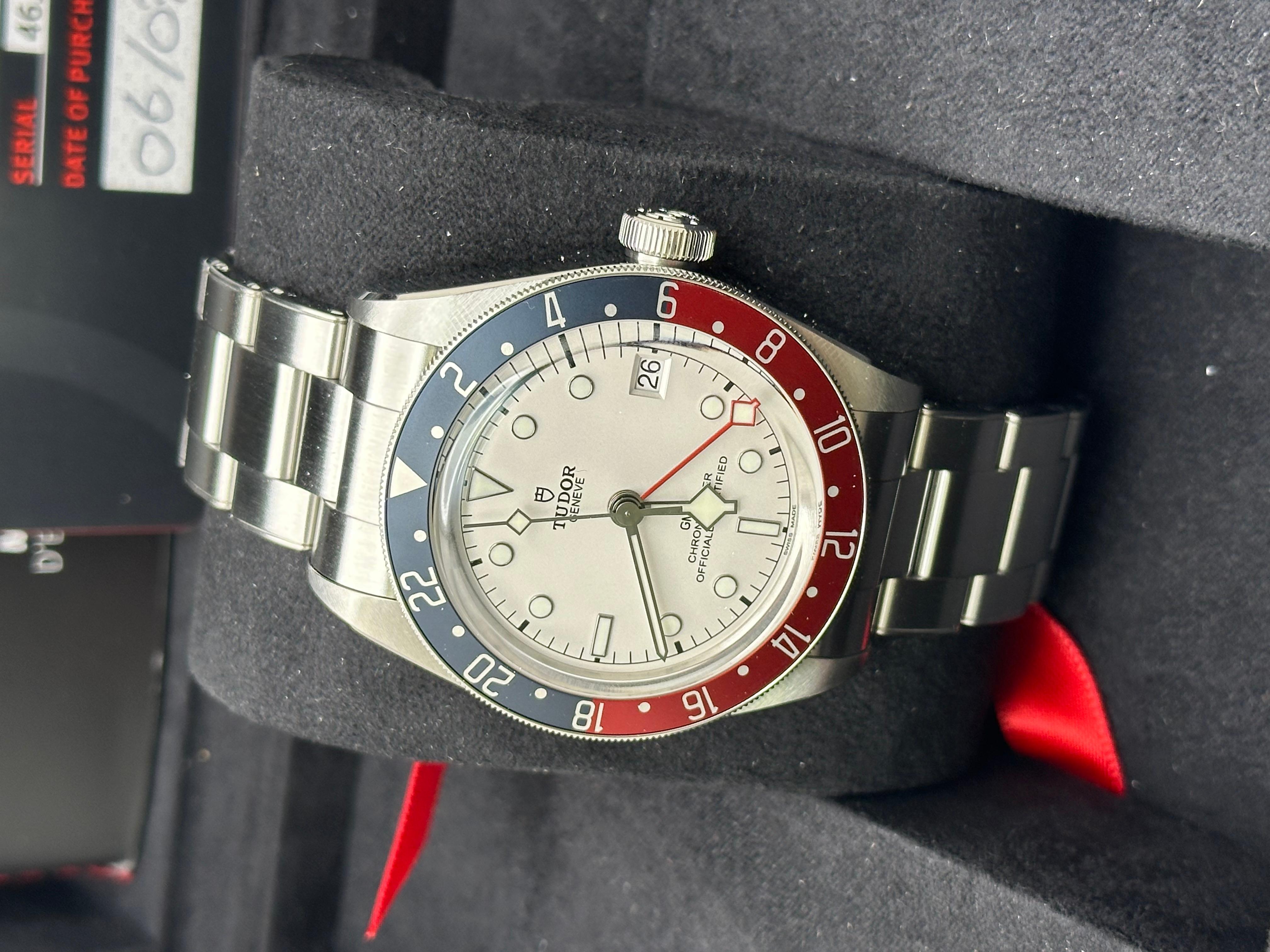 Tudor Black Bay GMT 79830RB 41mm lunetta Pepsi quadrante opalino scatola d'acciaio Steele In condizioni ottime in vendita a San Diego, CA
