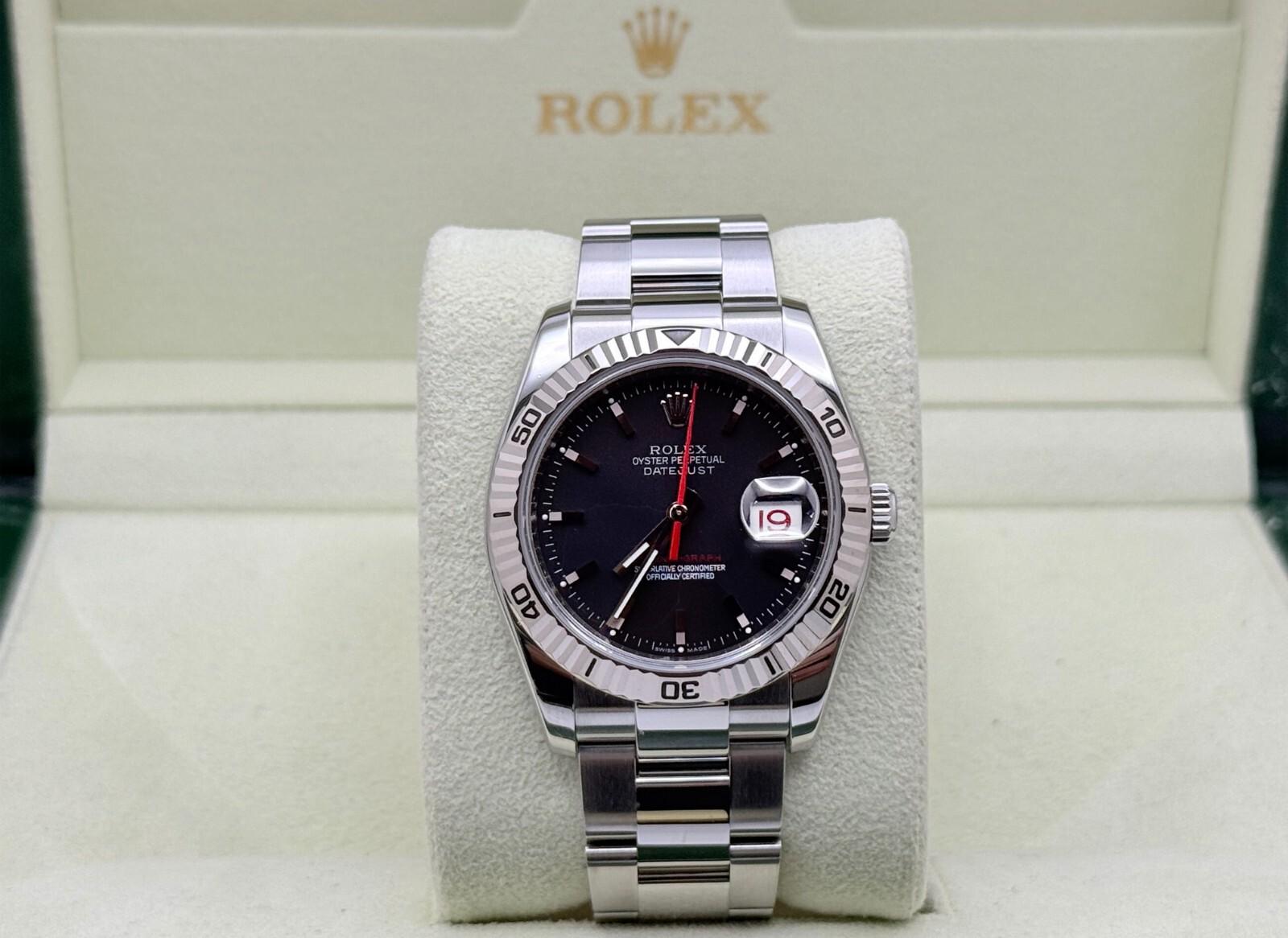 Rolex Datejust Turn-O-Graph 116264 36 mm Quadrante nero Acciaio inossidabile Scatola di carta In condizioni ottime in vendita a San Diego, CA