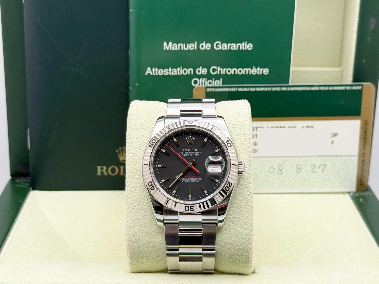 Uomo Rolex Datejust Turn-O-Graph 116264 36 mm Quadrante nero Acciaio inossidabile Scatola di carta in vendita