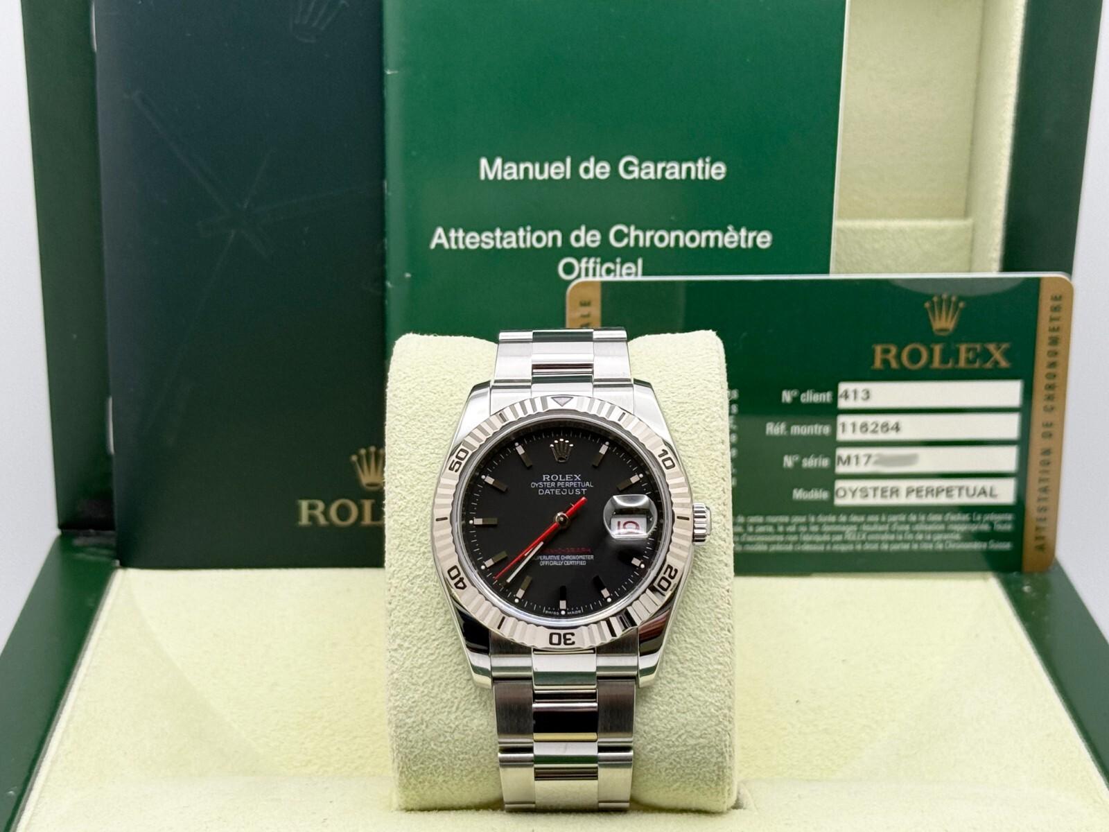 Rolex Datejust Turn-O-Graph 116264 36 mm Quadrante nero Acciaio inossidabile Scatola di carta in vendita 1