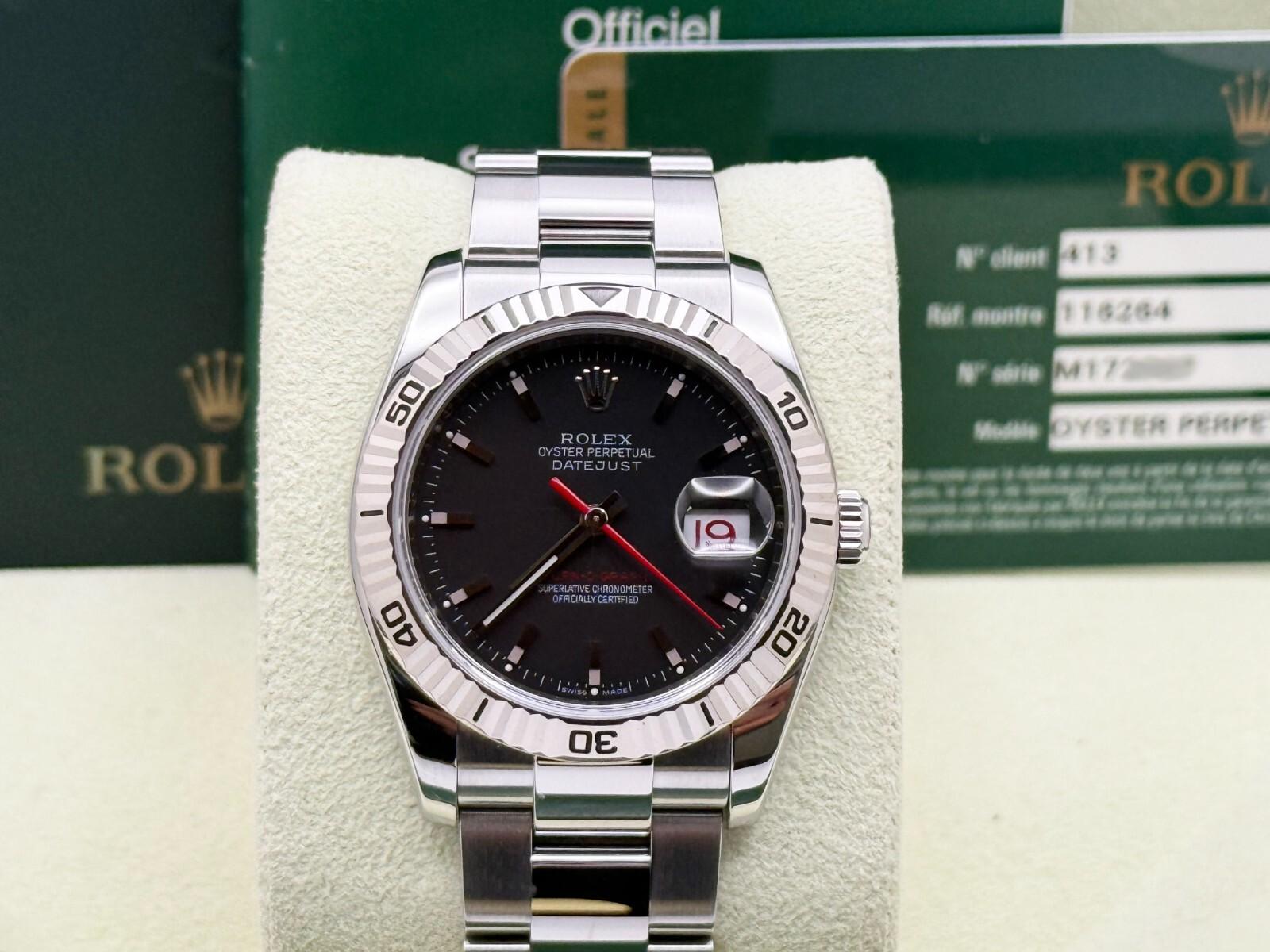 Rolex Datejust Turn-O-Graph 116264 36 mm Quadrante nero Acciaio inossidabile Scatola di carta in vendita 6