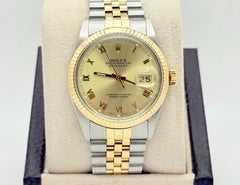 Rolex Datejust 16013 Champagne Roman Dial 18K Yellow Gold Steel Box Paper 36mm