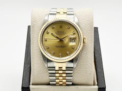 Rolex Datejust 16233 36mm Champagne Factory Diamond Dial Steel 18K Yellow Gold