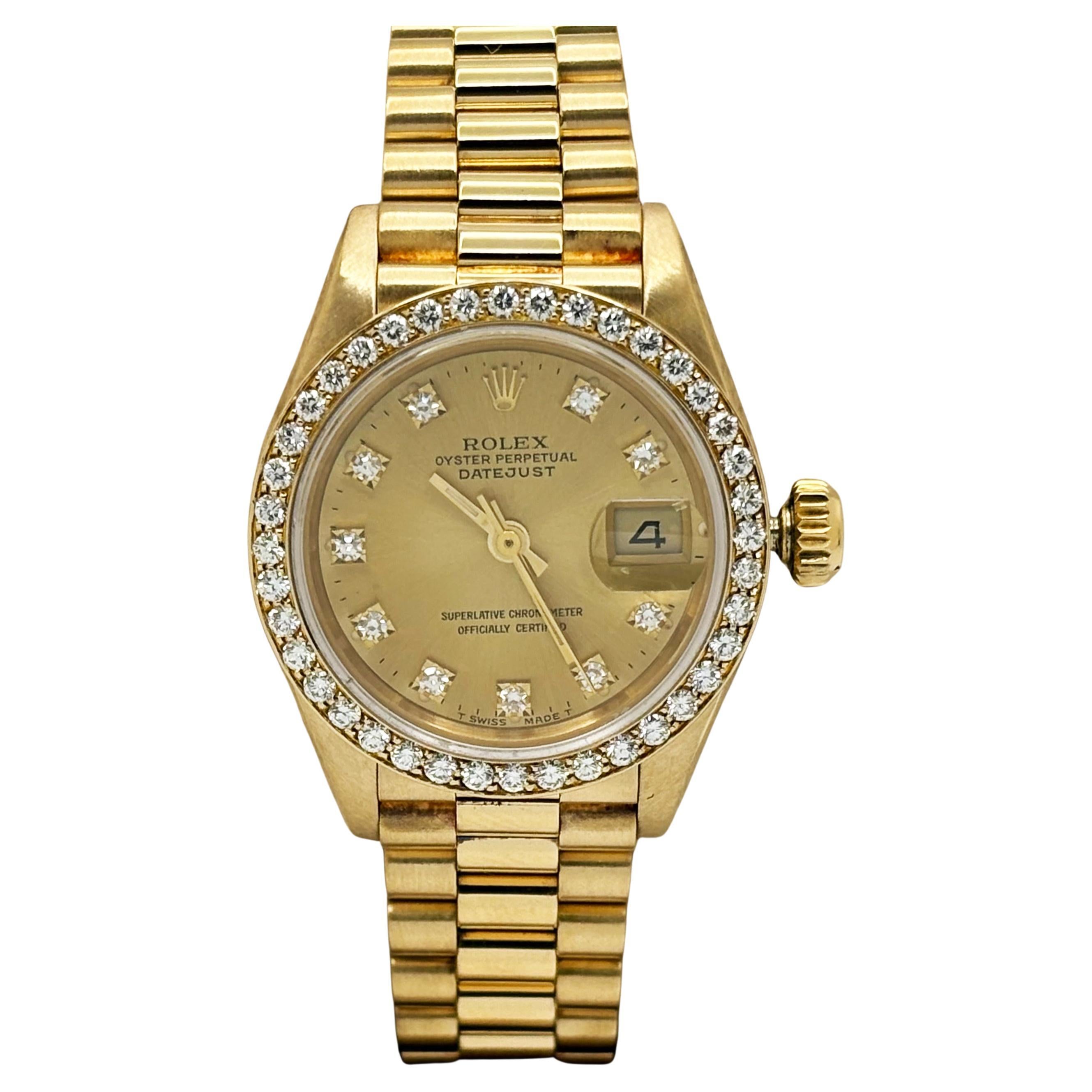 Rolex Damen President 69178 Champagner-Diamant-Zifferblatt Diamant-Lünette 18K Gold