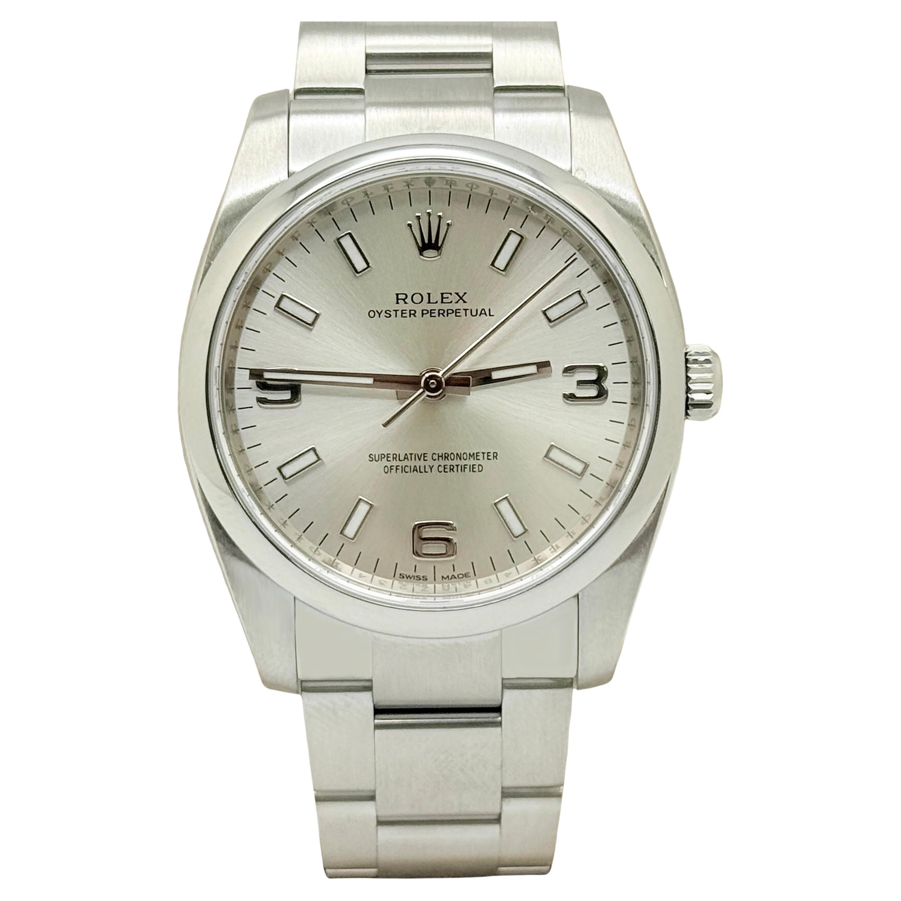 Rolex Oyster Perpetual 114200 34mm Silbernes Zifferblatt Edelstahl
