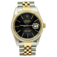 Rolex Datejust 16003 Cadran Tapisserie noire Or jaune 18K Acier inoxydable 36mm
