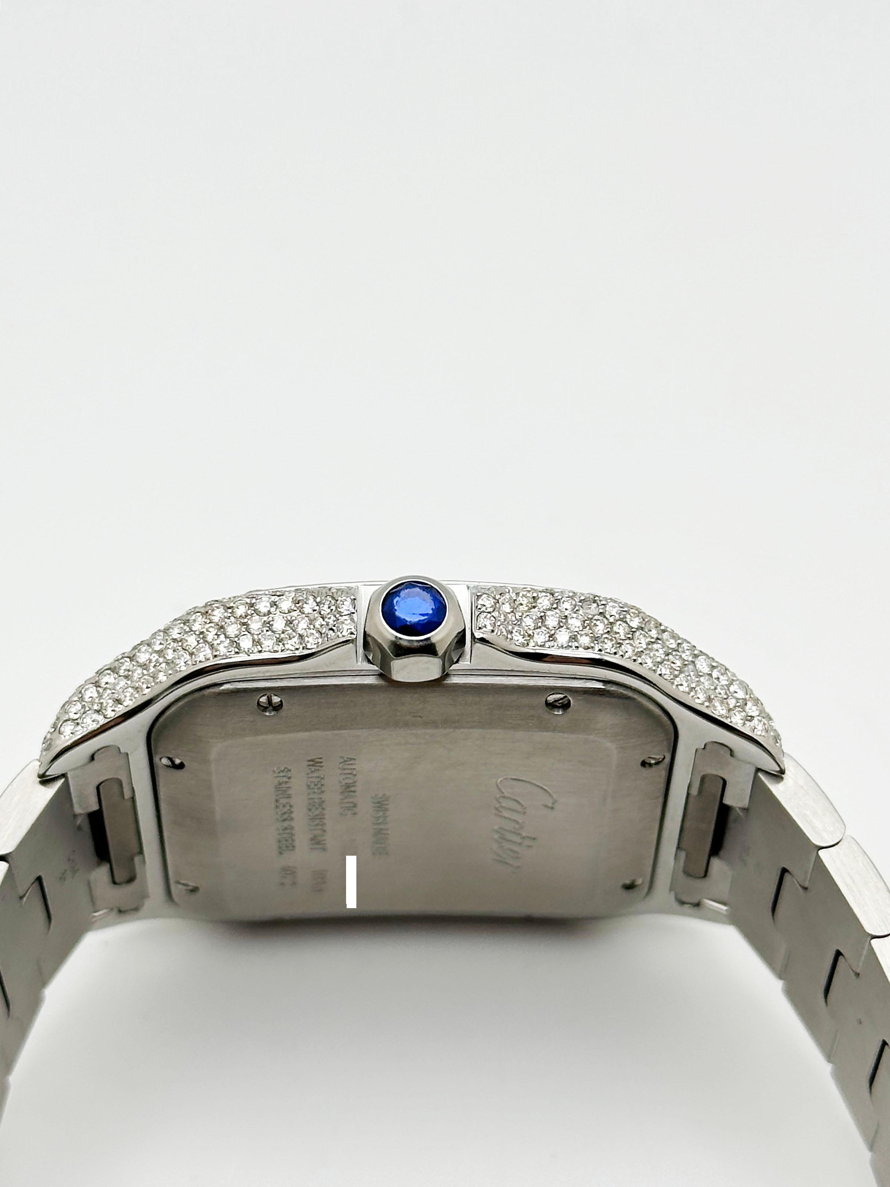 Cartier Santos Ref 4072 WSSA0018 Quadrante con diamanti Banda con diamanti Cassa in acciaio Scatola di carta in vendita 5