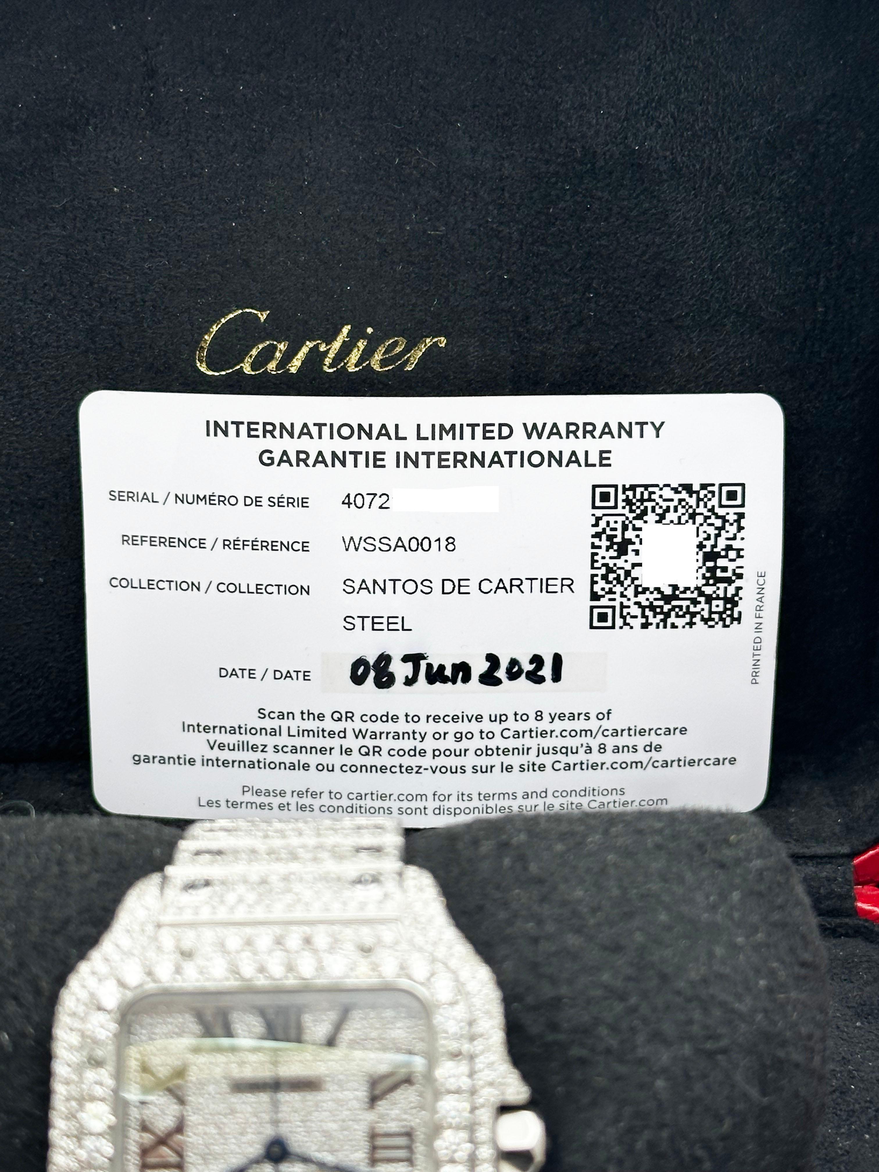 Cartier Santos Ref 4072 WSSA0018 Quadrante con diamanti Banda con diamanti Cassa in acciaio Scatola di carta In condizioni ottime in vendita a San Diego, CA