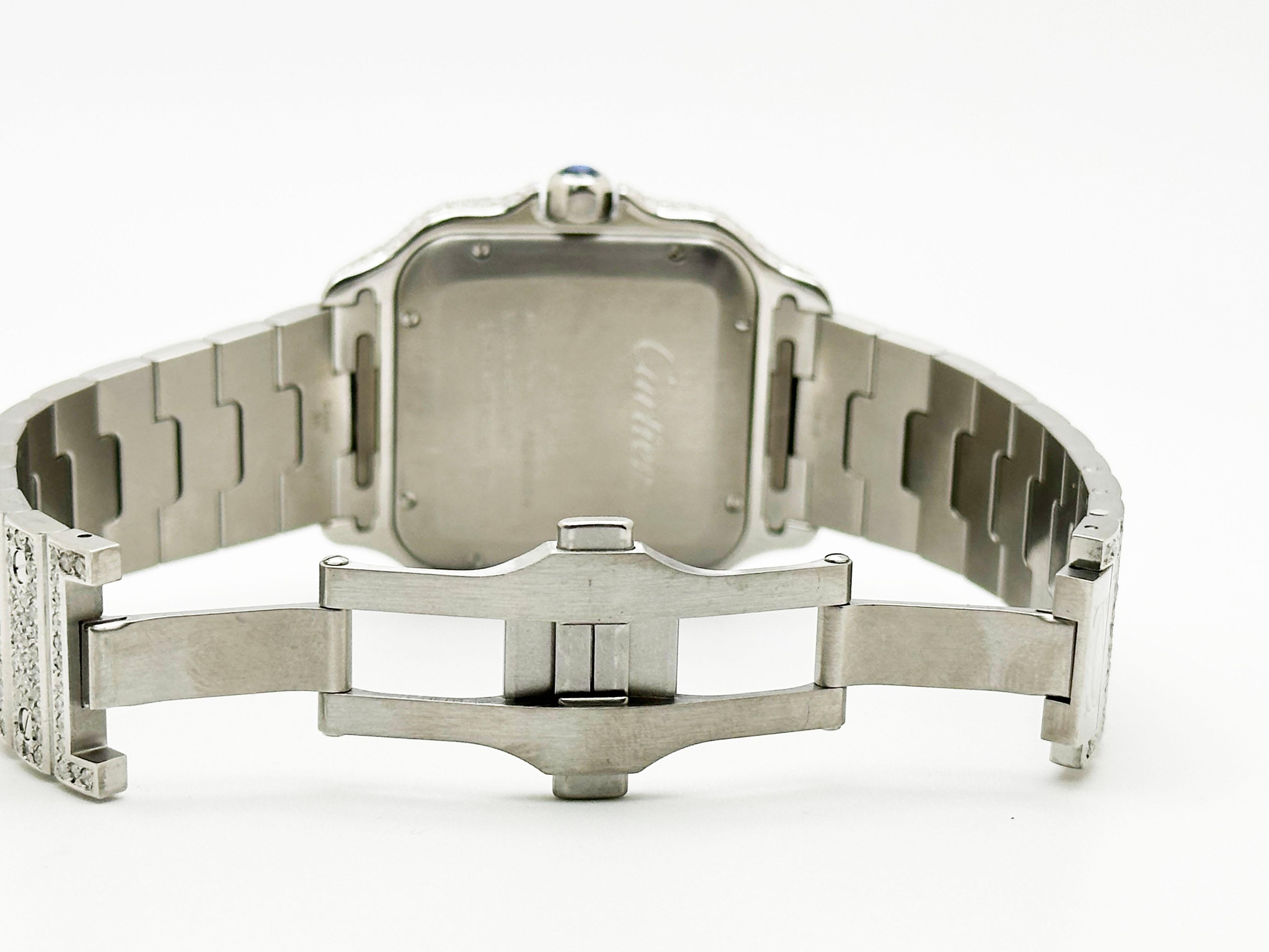 Cartier Santos Ref 4072 WSSA0018 Quadrante con diamanti Banda con diamanti Cassa in acciaio Scatola di carta in vendita 8