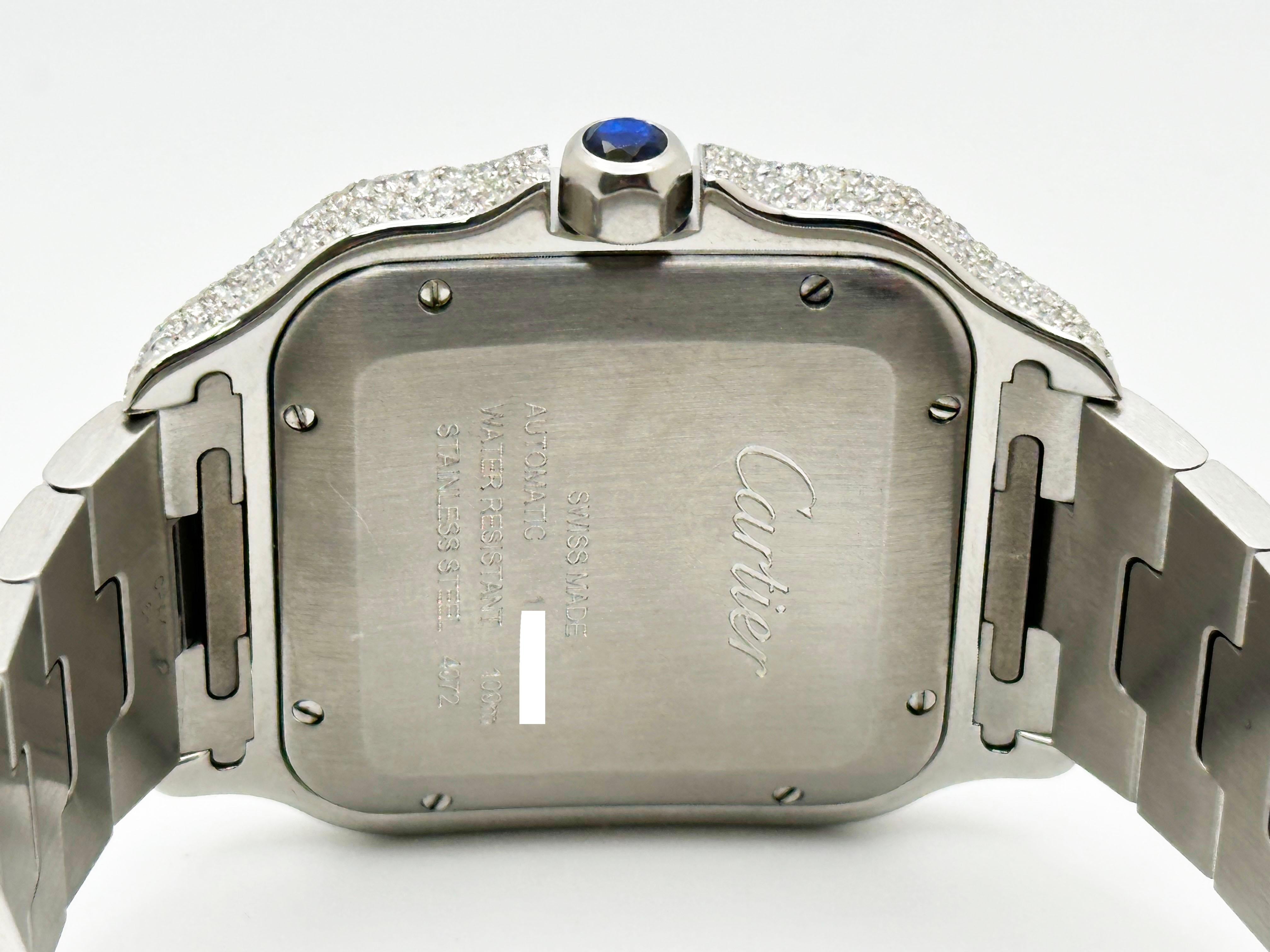Cartier Santos Ref 4072 WSSA0018 Quadrante con diamanti Banda con diamanti Cassa in acciaio Scatola di carta in vendita 4