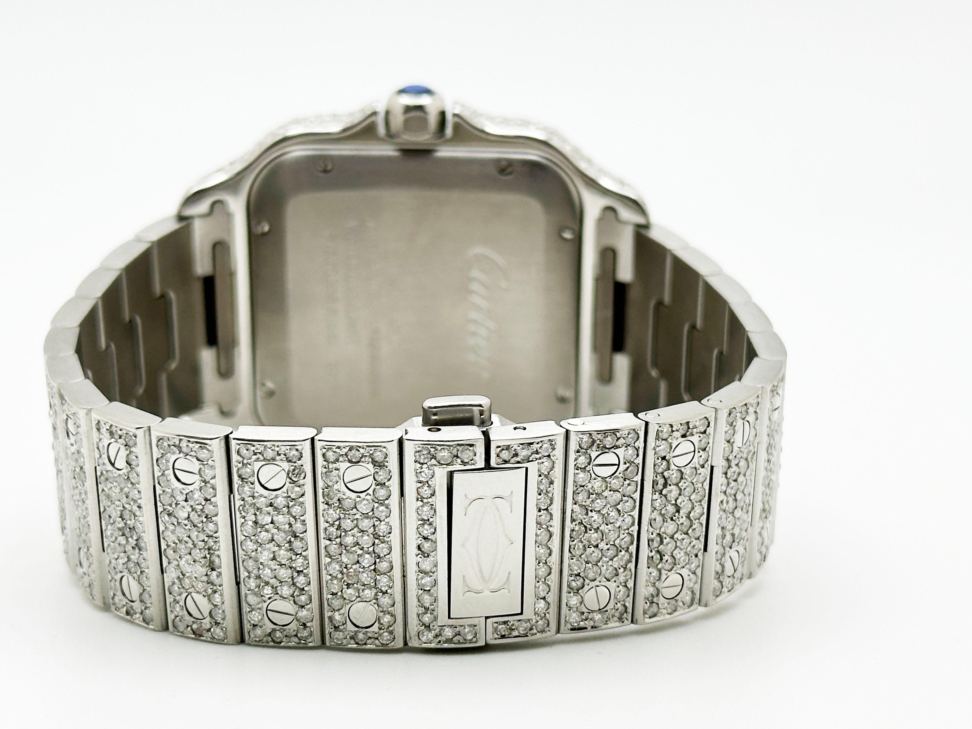 Cartier Santos Ref 4072 WSSA0018 Quadrante con diamanti Banda con diamanti Cassa in acciaio Scatola di carta in vendita 3