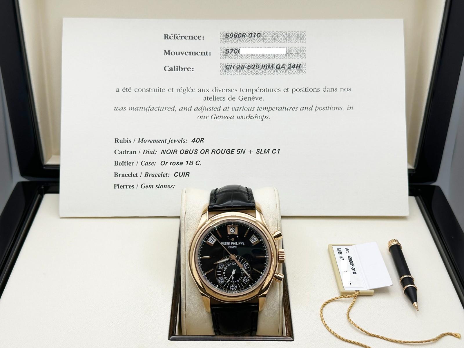 Patek Philippe Chronographe à Calendrier Annuel 5960R-010 Or Rose 18K Boîte Papier en vente 6