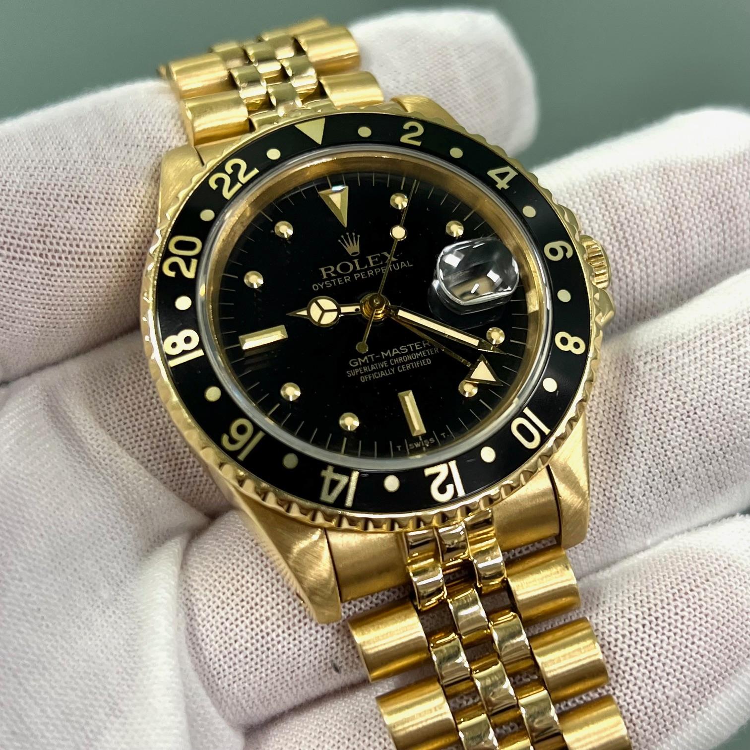 Rolex GMT Master 16758 Quadrante a NIPPIO in oro giallo 18K Fascia Giubileo 40mm in vendita 1
