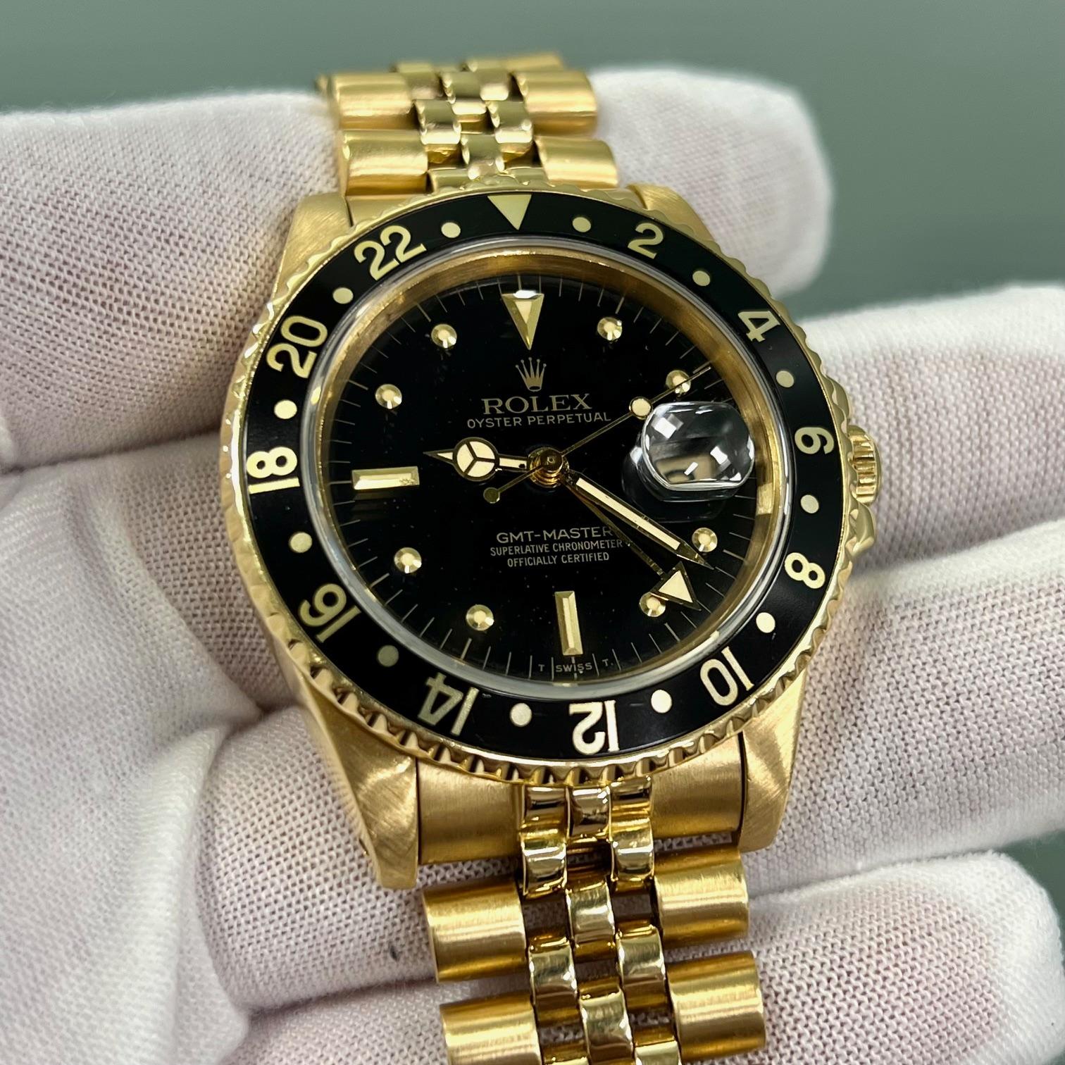 Uomo Rolex GMT Master 16758 Quadrante a NIPPIO in oro giallo 18K Fascia Giubileo 40mm in vendita