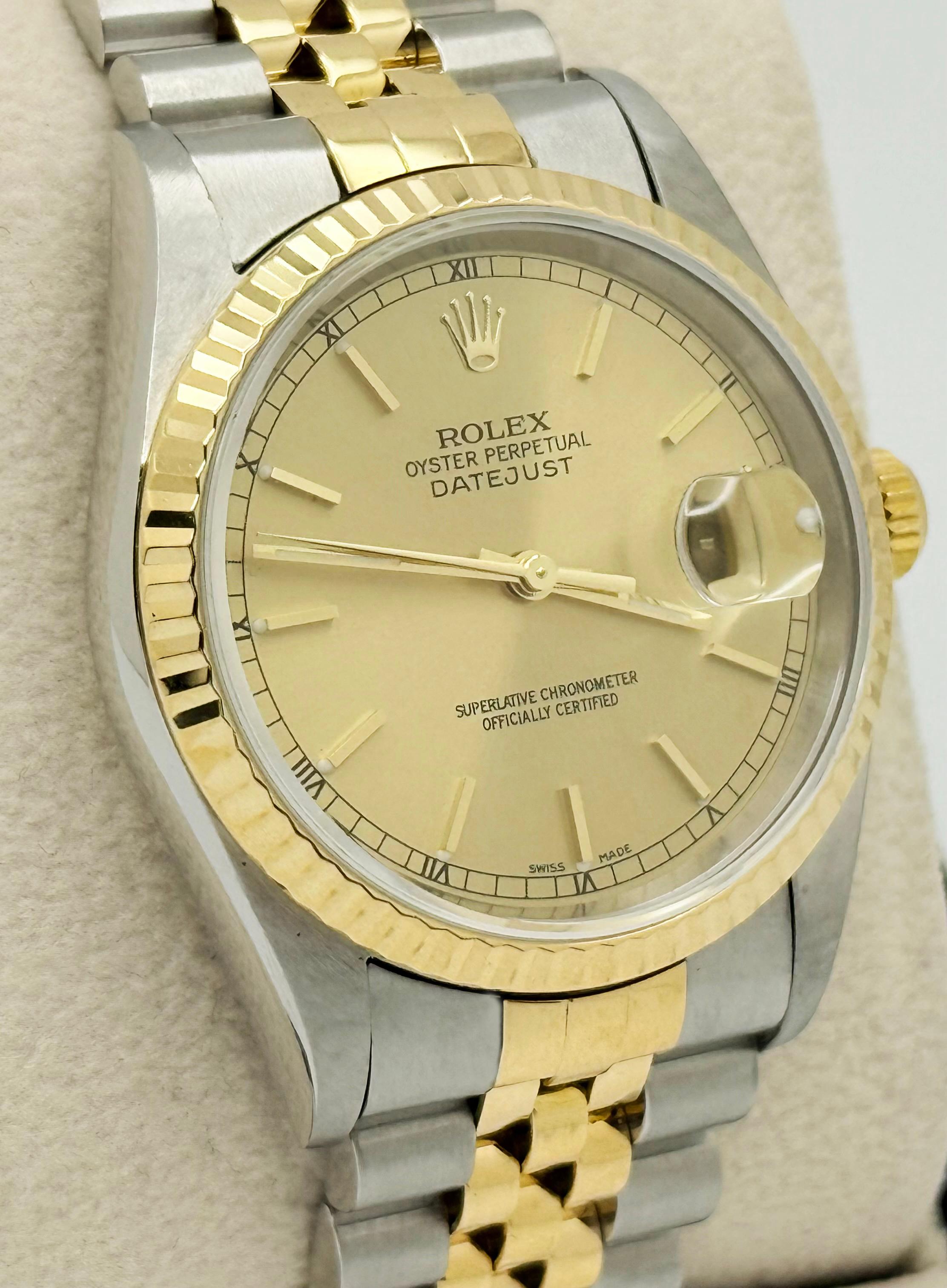 Rolex Datejust 16233 36mm Quadrante champagne Oro giallo 18 carati Acciaio inossidabile 2000 in vendita 3