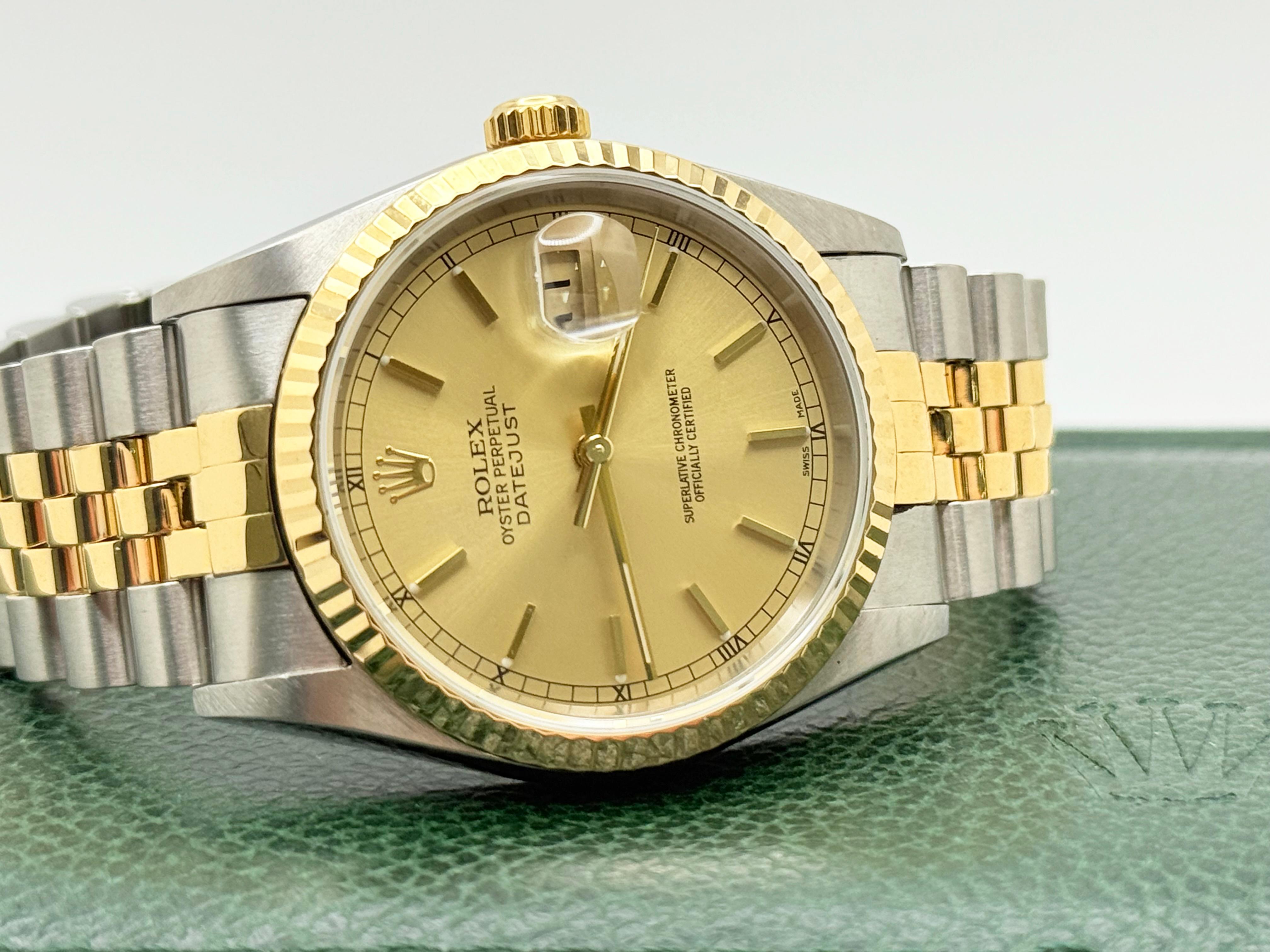 Rolex Datejust 16233 36mm Quadrante champagne Oro giallo 18 carati Acciaio inossidabile 2000 in vendita 1